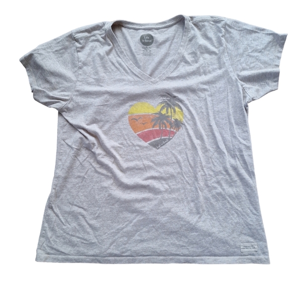 Life Is Good Gray Rainbow Heart Palm Tree Classic Fit Crusher Tee XL - Picture 1 of 5